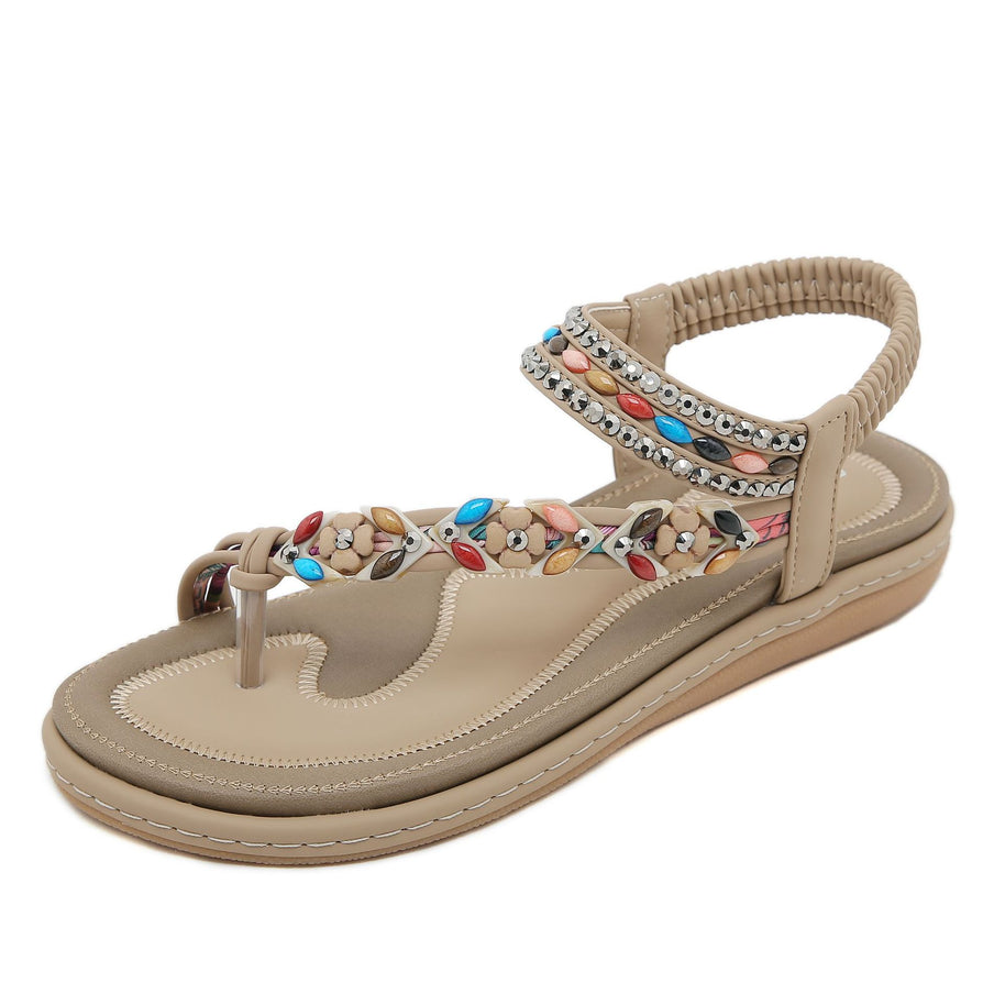 Damen Sandalen im Boho-Stil mit funkelnden Perlenverzierungen und bequemem Fußbett WW
