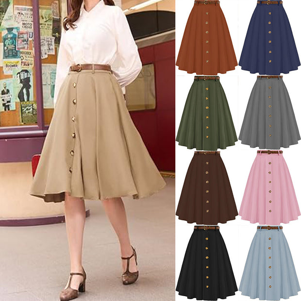 Damen A-Linien Rock mit Knopfleiste und Gürtel WW