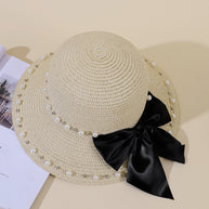 Damen Eleganter Strohhut mit breiter Krempe und dekorativem Satinband WW
