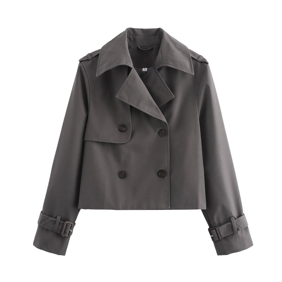 Damen Kurz Cropped Doppelreihige Trenchcoat WW