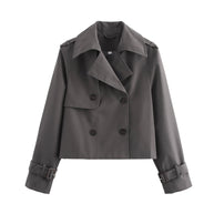 Damen Kurz Cropped Doppelreihige Trenchcoat WW