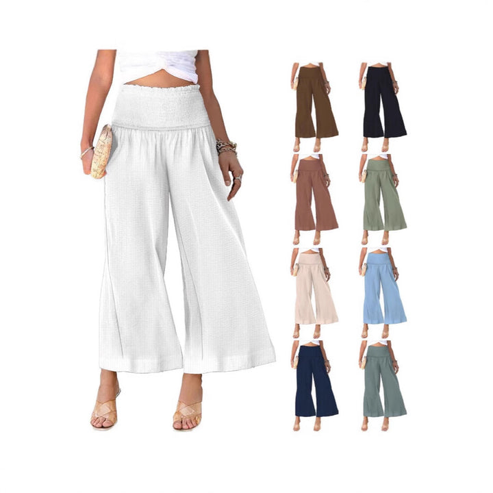 Damen weite Culotte-Hose mit elastischem Bund und seitlichen Eingrifftaschen W&W Mode