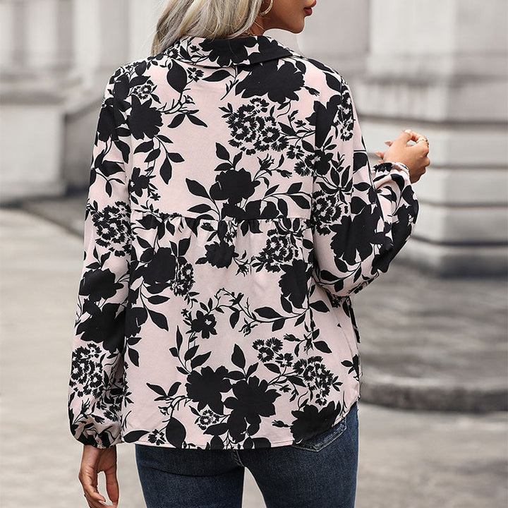Damen Bluse mit floralem Design und dekorativem Schnürdetail W&W Mode