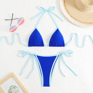 Damen Triangel-Bikini-Set mit verstellbaren Schleifen und kontrastierenden Akzenten WW