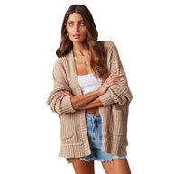 Damen Relaxed Strickjacke mit Taschen und offener Front WW