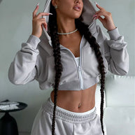 Damen sportliches Cropped Oberteil und weite Freizeithosen Set WW