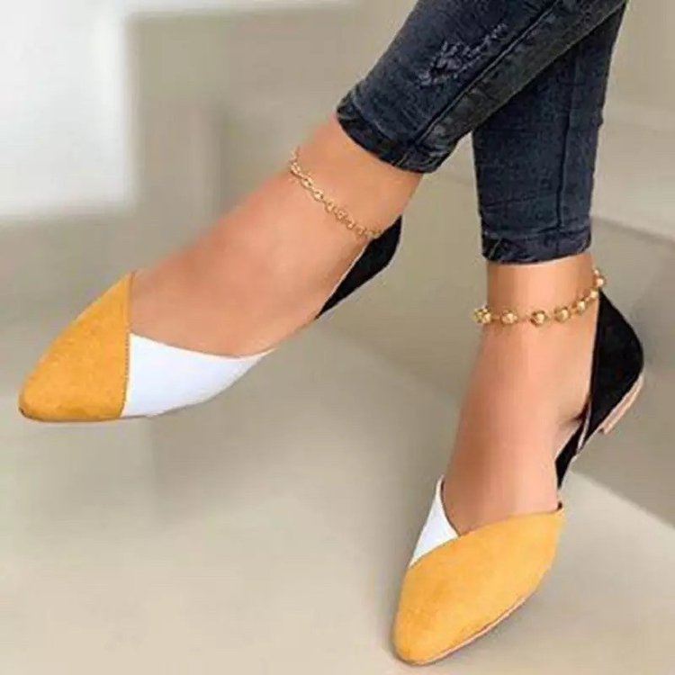 Damen elegante Ballerinas mit spitzem Zehenbereich und modischem Farbblockdesign W&W