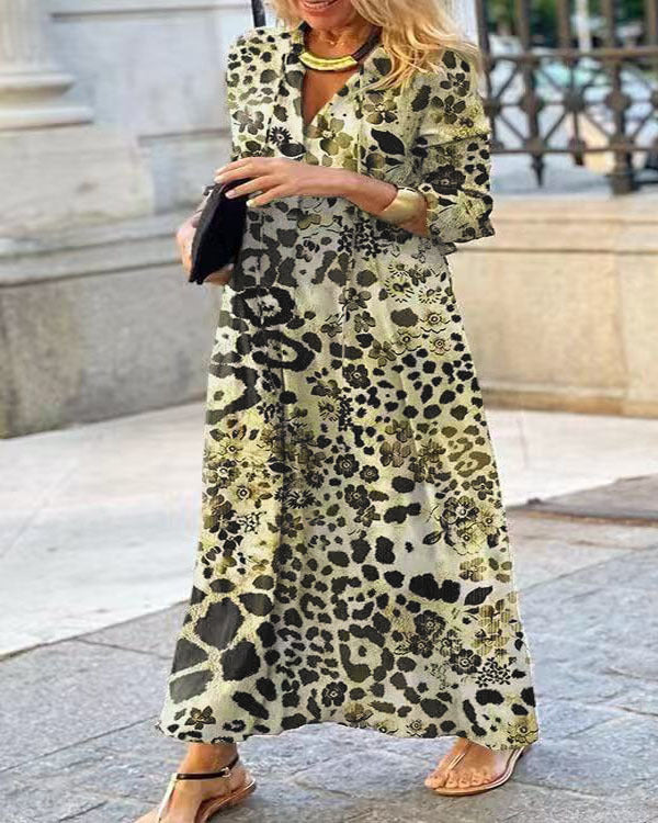 Damen Maxikleid mit exklusivem Leomuster und schickem Überschlag W&W Mode