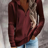 Damen Kapuzenpullover im eleganten Rippdesign mit praktischem Reißverschluss WW