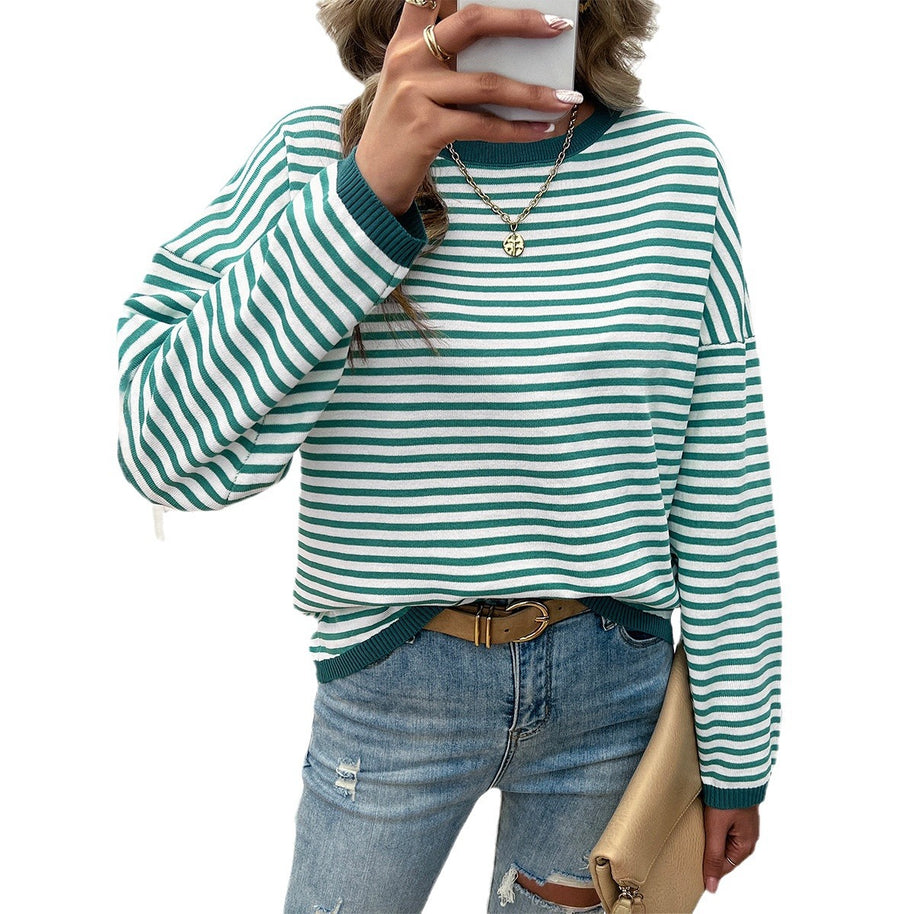Damen lässiger Streifenpullover mit farbigen Akzenten WW