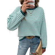 Damen lässiger Streifenpullover mit farbigen Akzenten WW