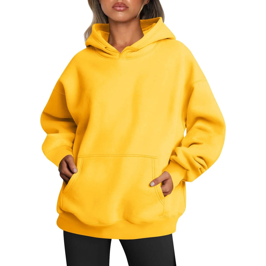 Damen oversized Kapuzenpullover aus weichem Baumwollmix mit praktischen Taschen WW