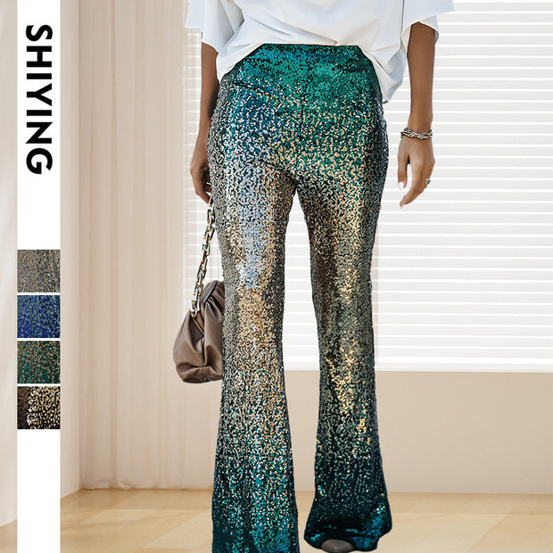 Damen Glitzernde Schlaghose mit luxuriösem Pailletten-Muster WW