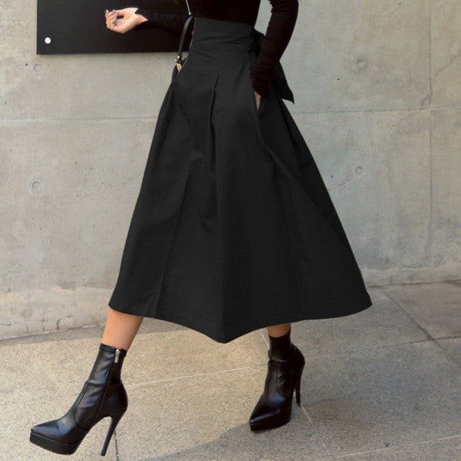 Damen A-Linien Rock mit hoher Taille und Falten WW