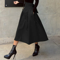 Damen A-Linien Rock mit hoher Taille und Falten WW