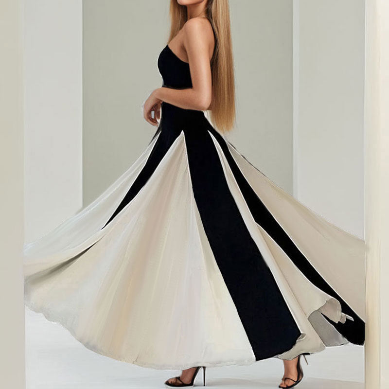 Damen Abendkleid mit trägerlosem Design und elegantem Farbkontrast W&W Mode