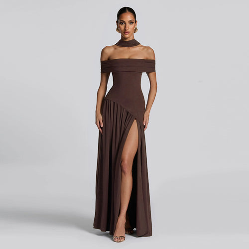 Damen Abendkleid mit schickem Schulterfreies Design und hohem Schlitz WW