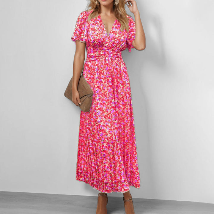 Damen Maxikleid mit floralem Schnitt und elegantem Wickeloberteil W&W Mode