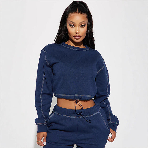 Damen sportliches Cropped-Fleece-Top mit halbem Reißverschluss WW