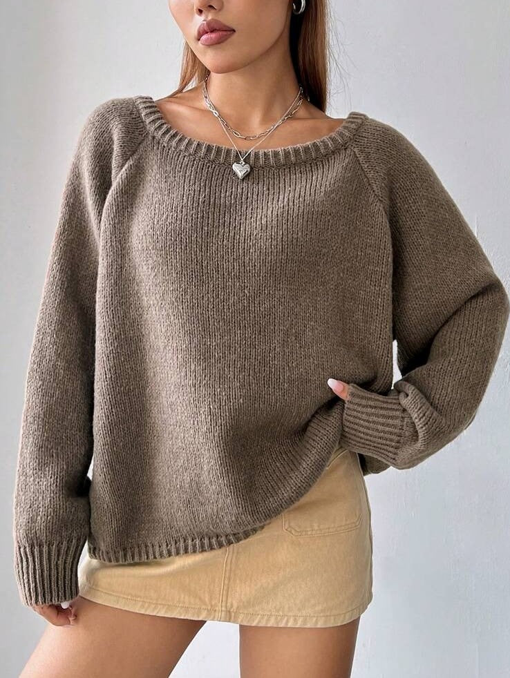 Damen Bequemer Oversized Pullover mit weitem Rundhalsausschnitt WW