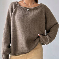 Damen Bequemer Oversized Pullover mit weitem Rundhalsausschnitt WW