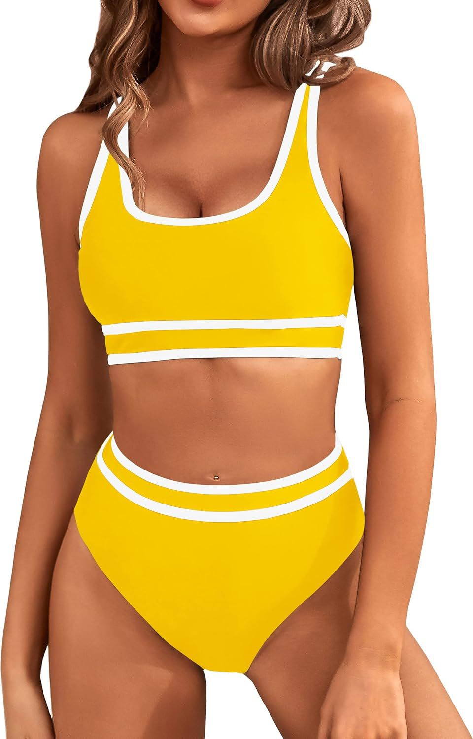 Damen Sportliches Bikini-Set mit breiten Trägern und hohem Schnitt WW