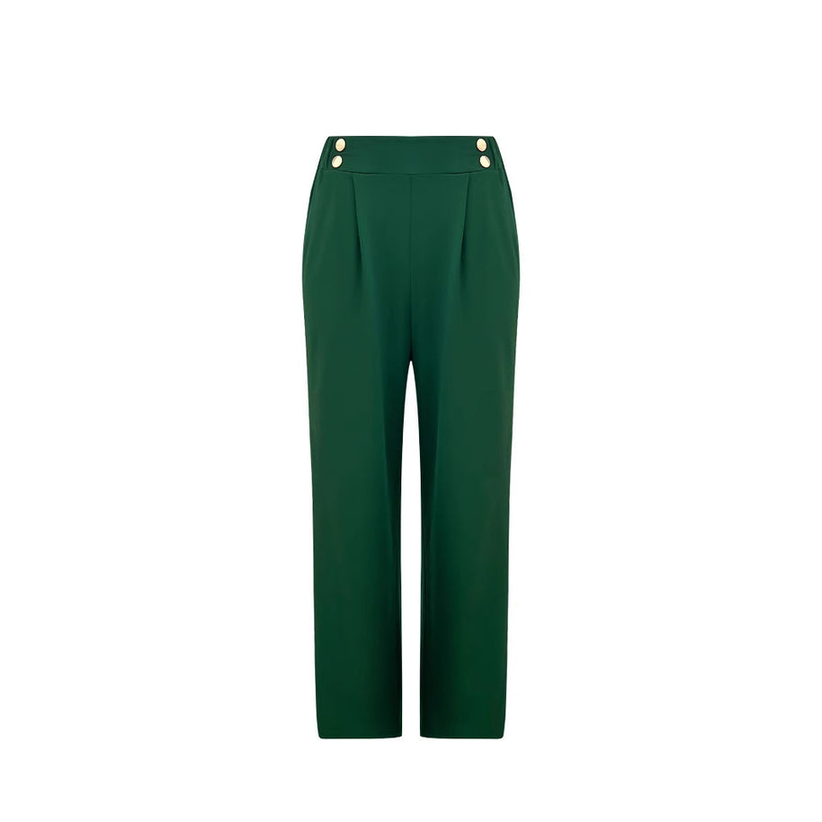 Damen weite High-Waist Hose mit eleganten Knopfdetails WW