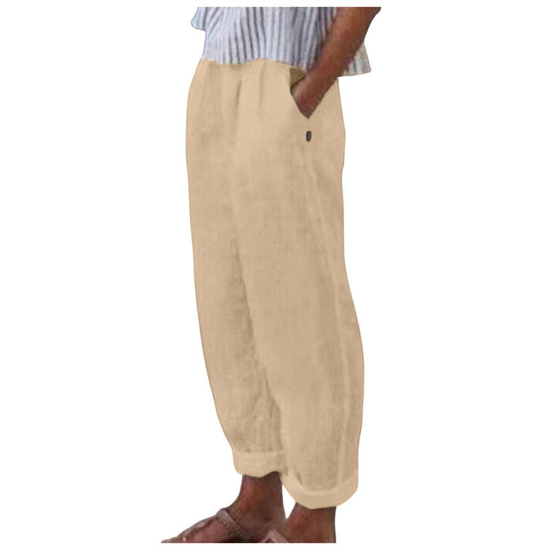 Damen Bequeme Leinenhose mit lockerem Schnitt und seitlichen Taschen WW