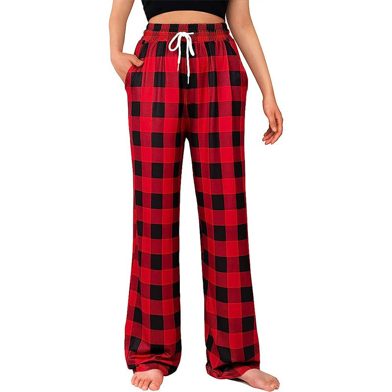 Damen Bequeme Karohose mit elastischem Bund und Seitentaschen WW