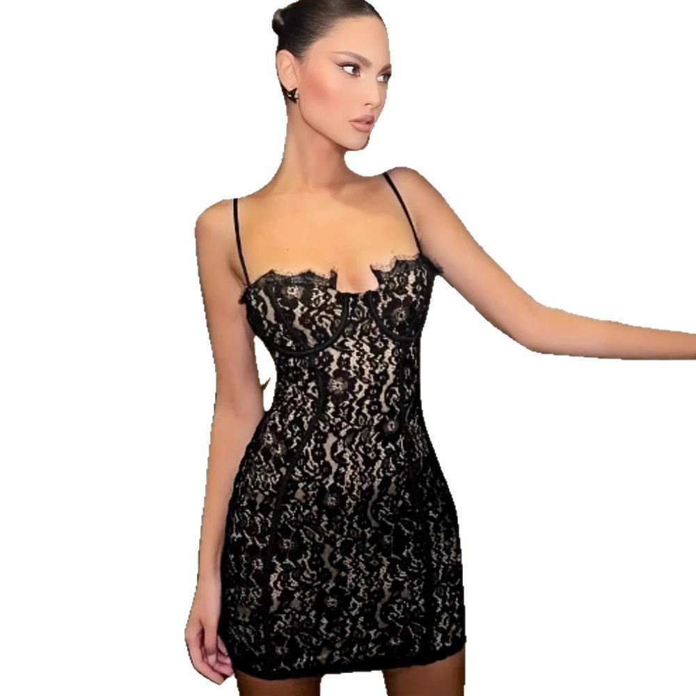 Damen Spitzenkleid mit verstellbaren trägern WW