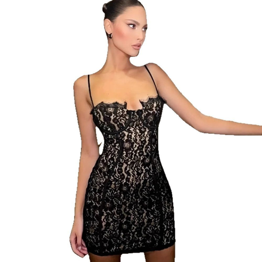 Damen Spitzenkleid mit verstellbaren trägern WW