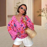 Damen Strandkimono mit buntem Blumenmuster und lässigem Schnitt WW