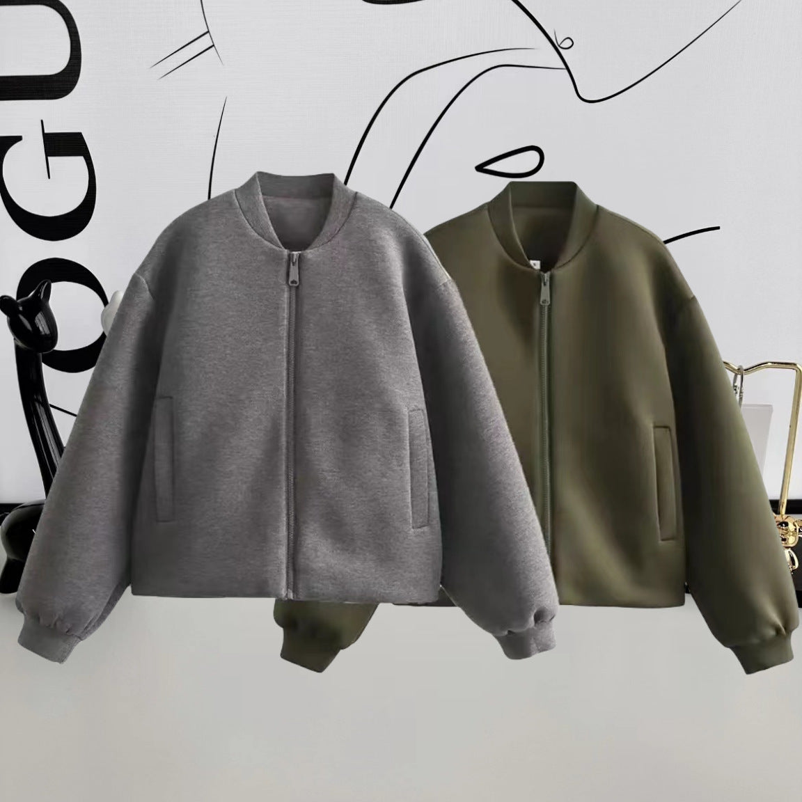 Damen Sportliche Oversize-Jacke mit Reißverschluss und voluminösen Ärmeln WW