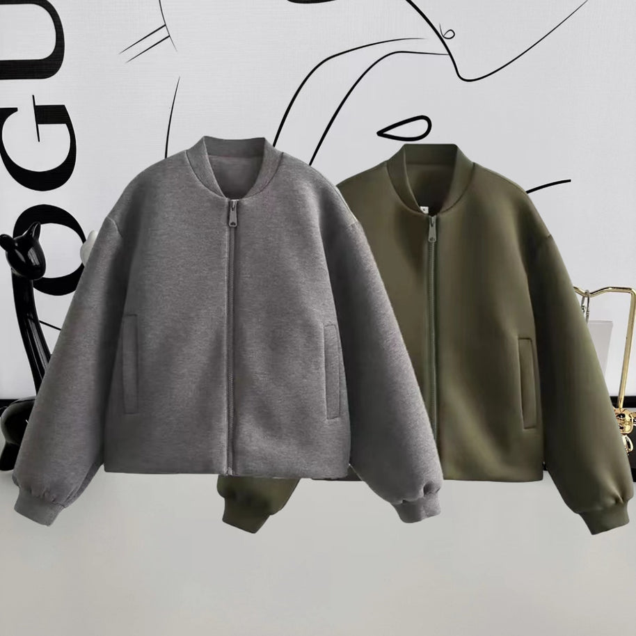 Damen Sportliche Oversize-Jacke mit Reißverschluss und voluminösen Ärmeln WW