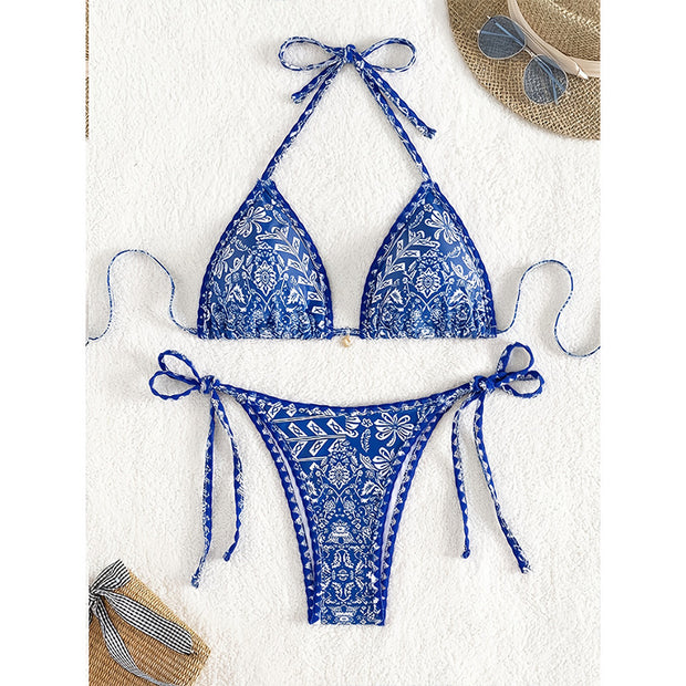 Damen Bikini-Set mit eleganten Bindebändern und trendigem Muster WW