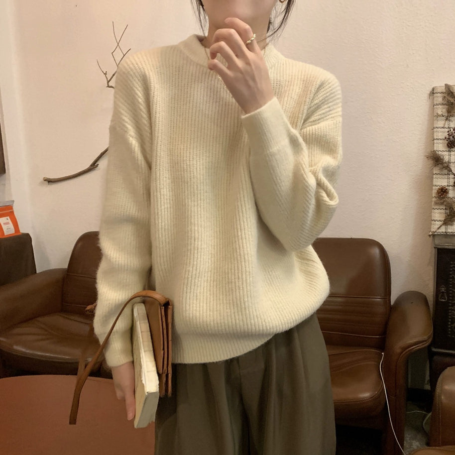 Damen bequemer Strickpullover mit feinem Rippenmuster und lässigem Schnitt WW