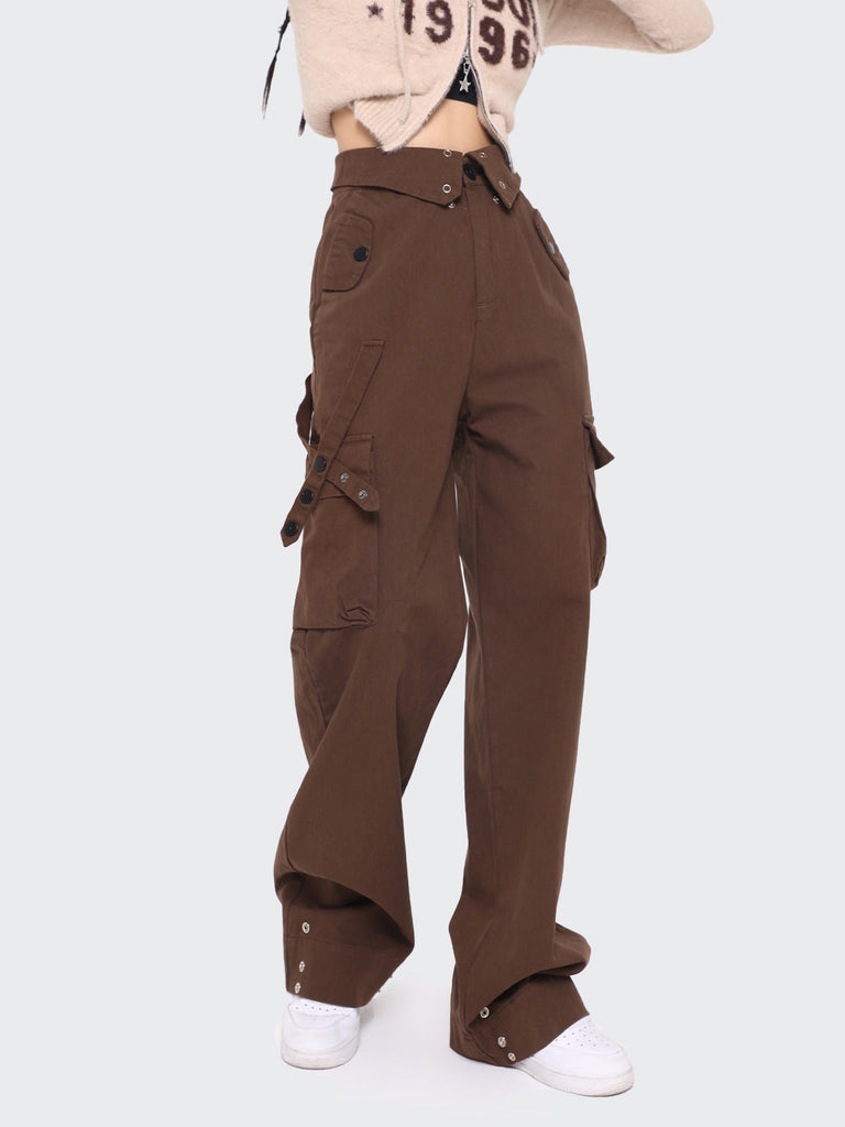 WW | Frauen Hohe Taille Lange Cargo-Hosen mit Taschen