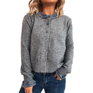 Damen Strickjacke mit abnehmbaren Kragen und Knopfdetails WW