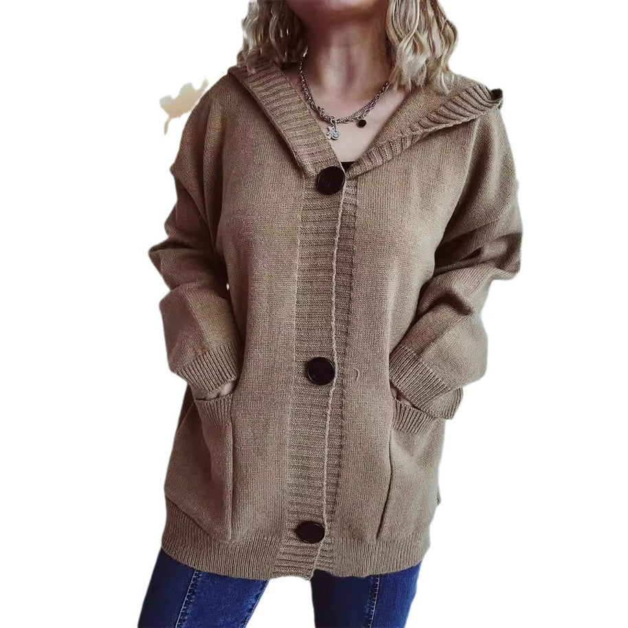 Damen bequeme Strickjacke mit Kapuze und praktischen Taschen WW