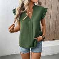 Damen Bluse mit voluminösen Rüschenärmel und eleganter V-Ausschnitt WW