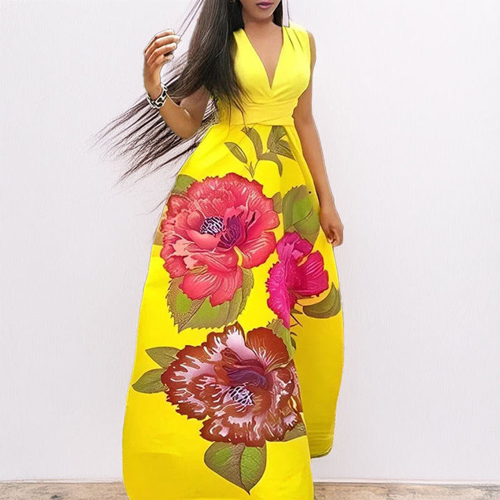 Damen Maxikleid mit elegantem V-Ausschnitt und blühendem Design W&W Mode