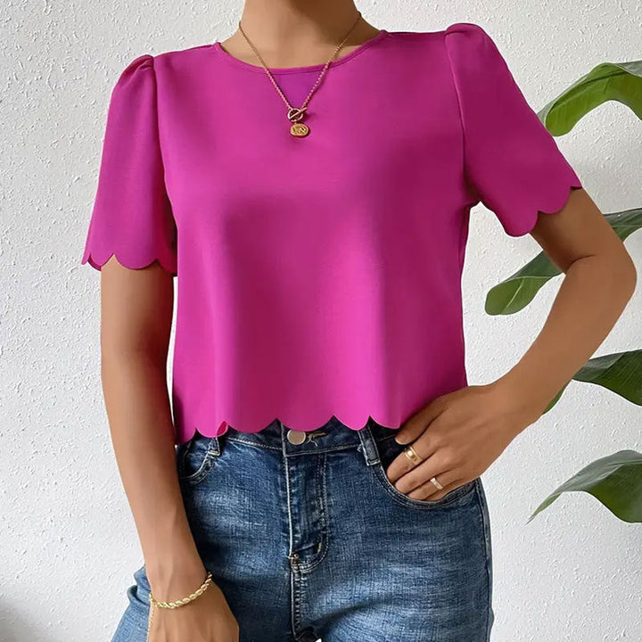 Damen Oberteil mit wellenförmigem Saum und luftigen Ärmeln W&W Mode