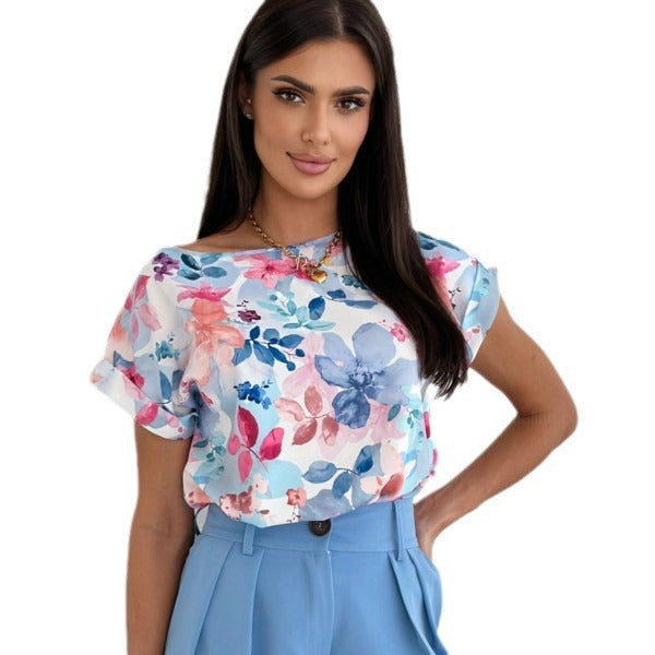 W&W Mode | Sommerbedrucktes Rundhalslockeres Shirt