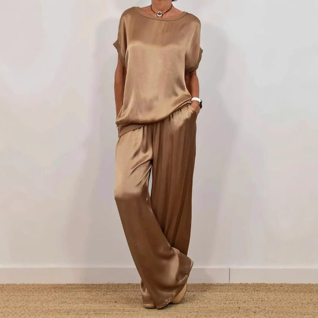 Damen elegantes Lounge-Set mit fließendem Schnitt und elastischem Bund WW