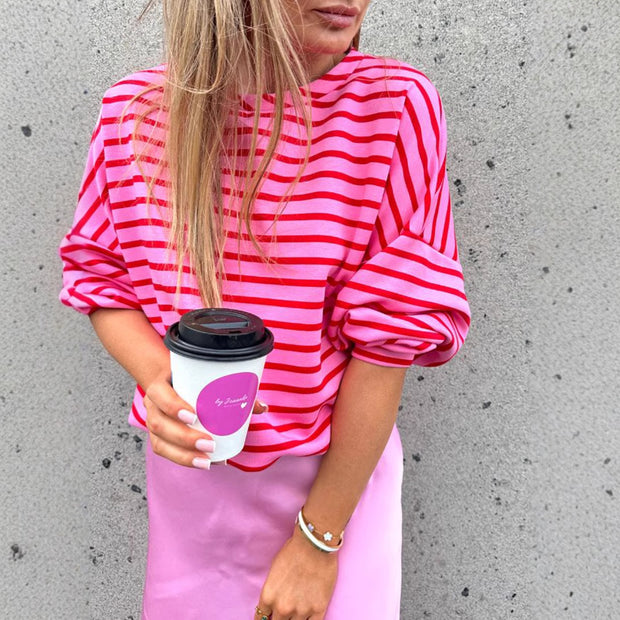 Damen lässiges Sweatshirt mit weit geschnittenen Ärmeln und modernen Streifen WW