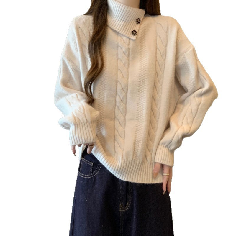 Damen Strickpullover mit Stehkragen und Zopfmuster WW