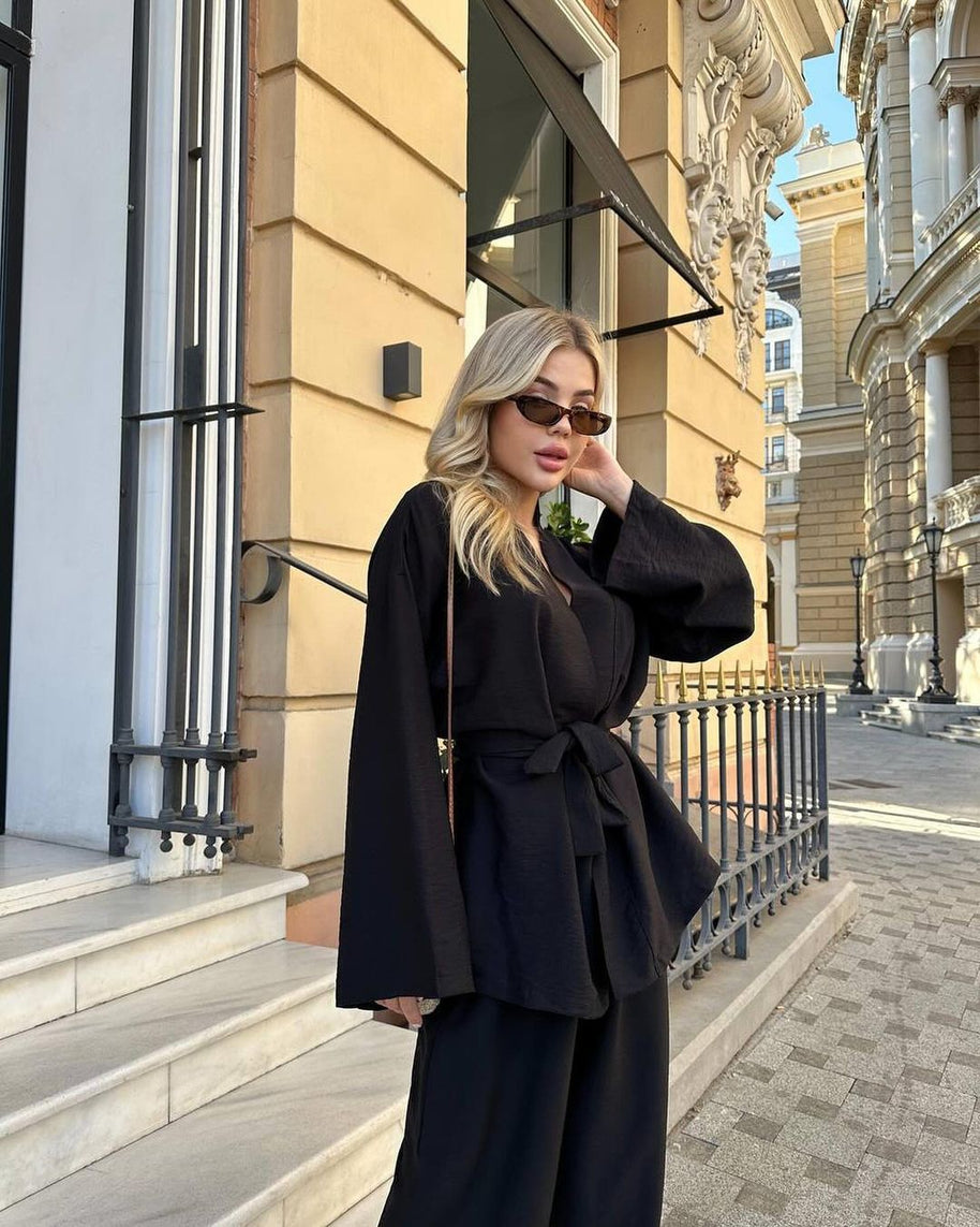 Damen Set aus leichtem Blazer und weiter Hose im floralem Design WW