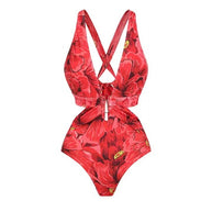 Damen Badeanzug und Maxi-Rock-Set mit floralen Akzenten und eleganten Rüschendetails WW