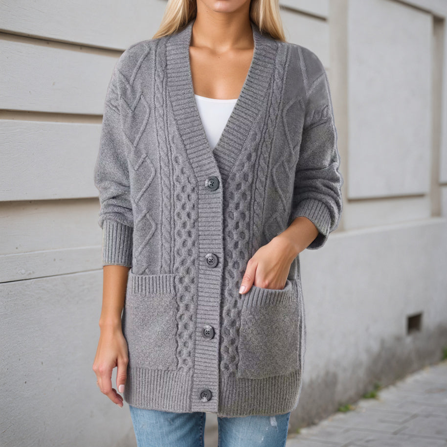 Damen Strickjacke mit Struktur und praktischen Taschen WW