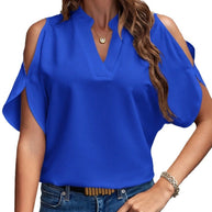 Damen Blusenshirt mit Cut-Out-Ärmeln und modischem Stehkragen WW